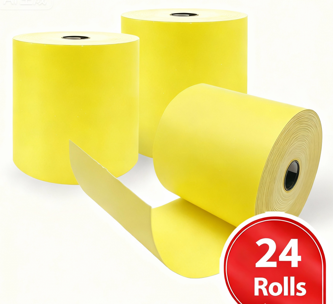 24 Rolls 80x80mm Thermal Paper Cash Register Receipt Roll - Yellow